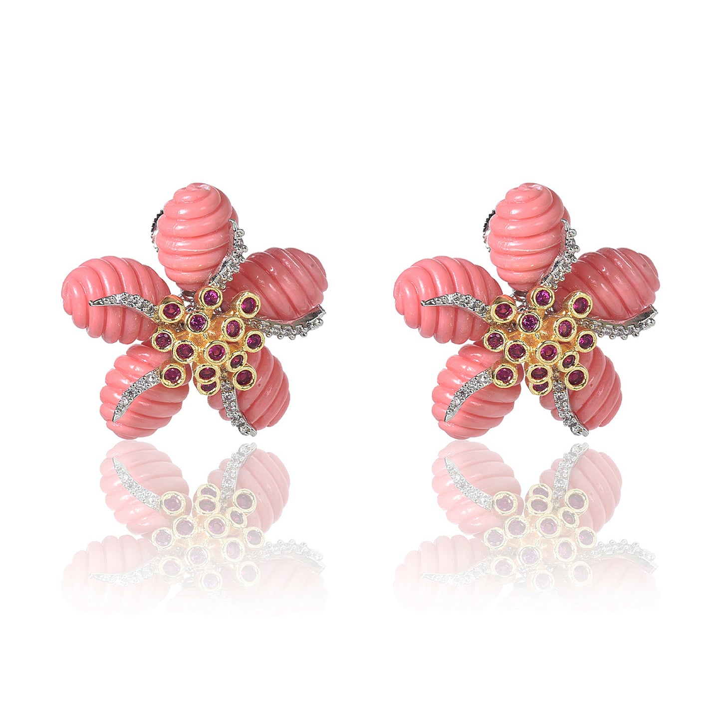 Flower coral and red tops earrings