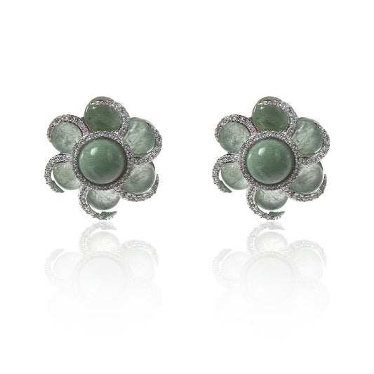 Light green aventurine and zircon flower tops earrings