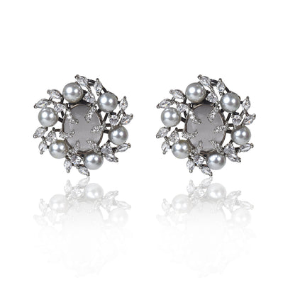 Pearl with grey and zircon tops earrings