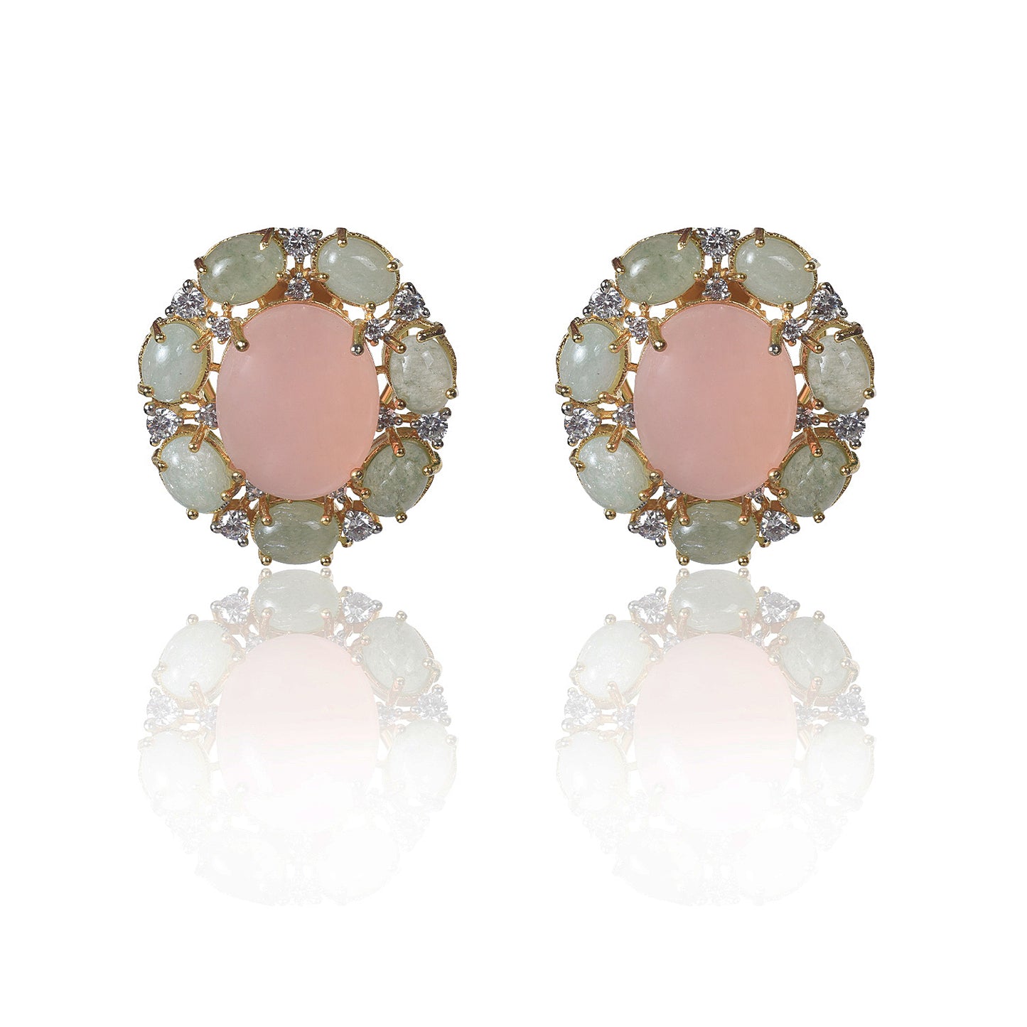 Light green aventurine and pink chalcedony tops earrings