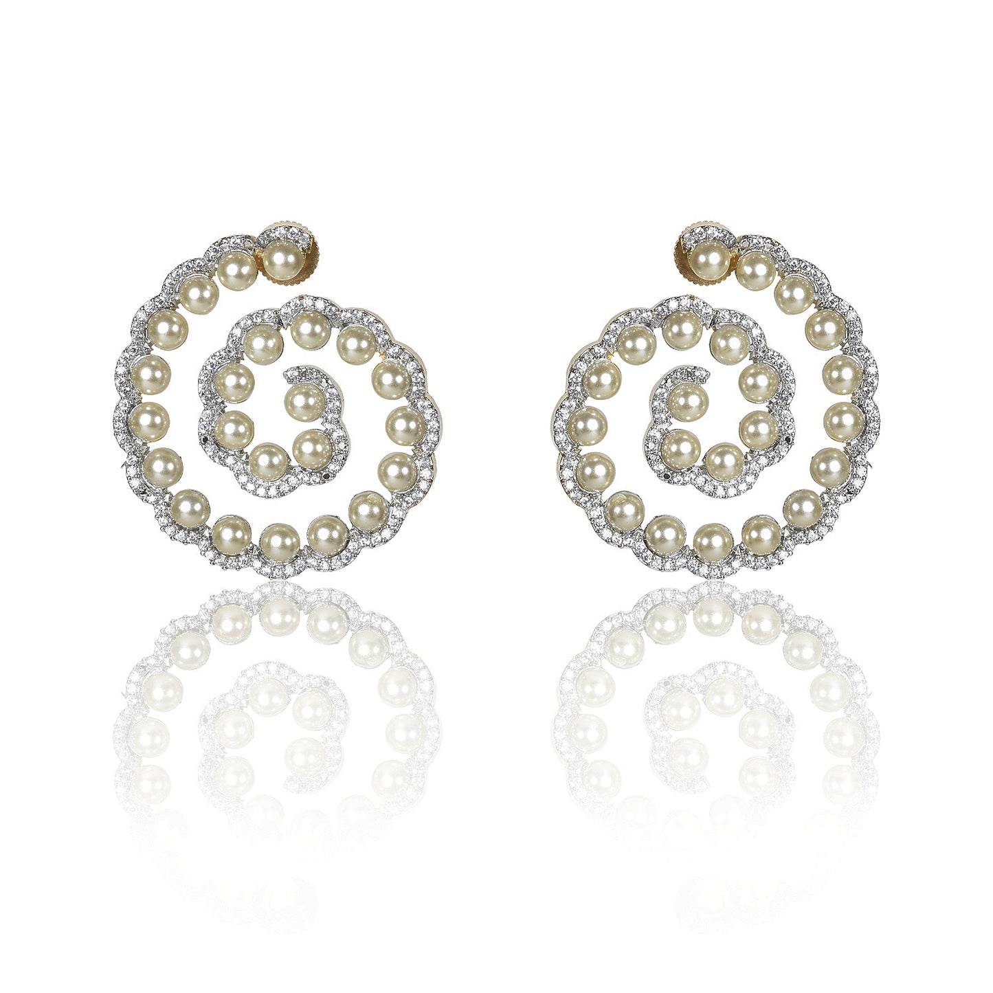 White pearl spiral tops earrings