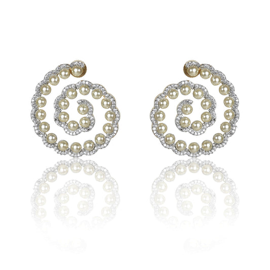 White pearl spiral tops earrings