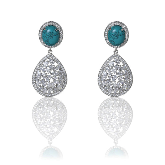 Turquoise and zircon dangler earrings