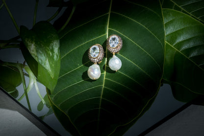 Crystal with baroque drop earrings