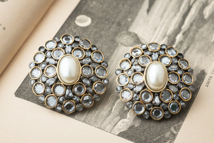 Uncut polki and pearl top earrings