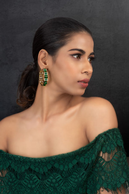 Cocktail Green stone hoops earrings