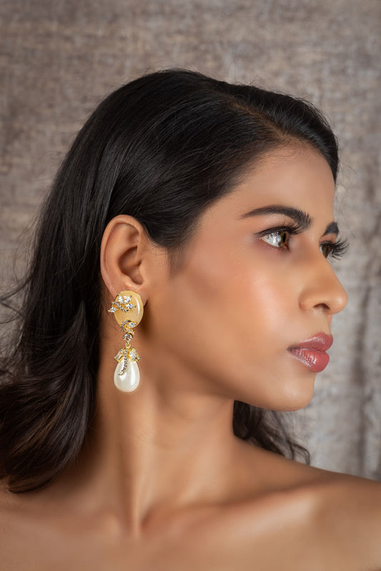 Yellow aventurine and pearl drop earrings