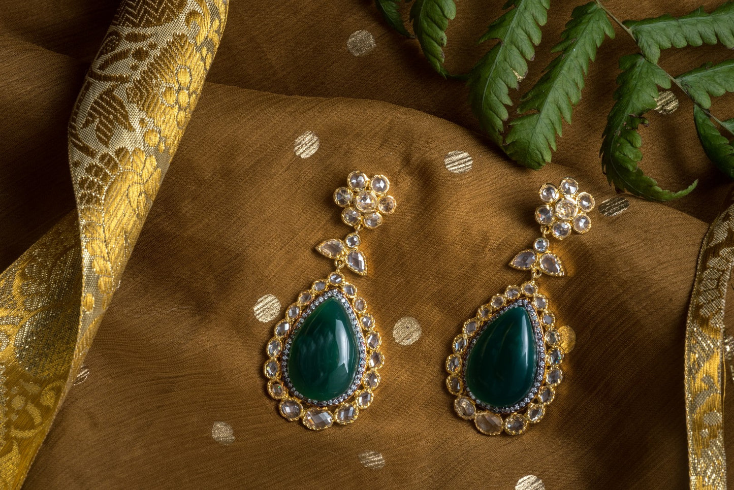 Uncut diamond and yellow aventurine earrings