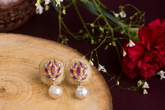 Lotus shaped red and yellow aventurine earrings