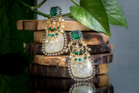 Statement yellow aventurine and green beaded earrings