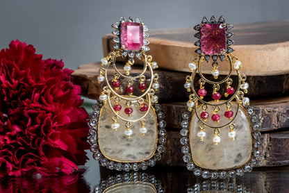 Statement yellow aventurine and red beaded earrings