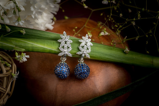 Dainty blue zircon ball dangler earring