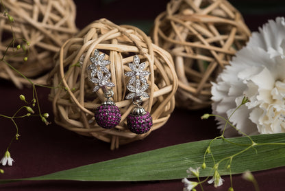 Dainty red zirconia ball dangler earrings