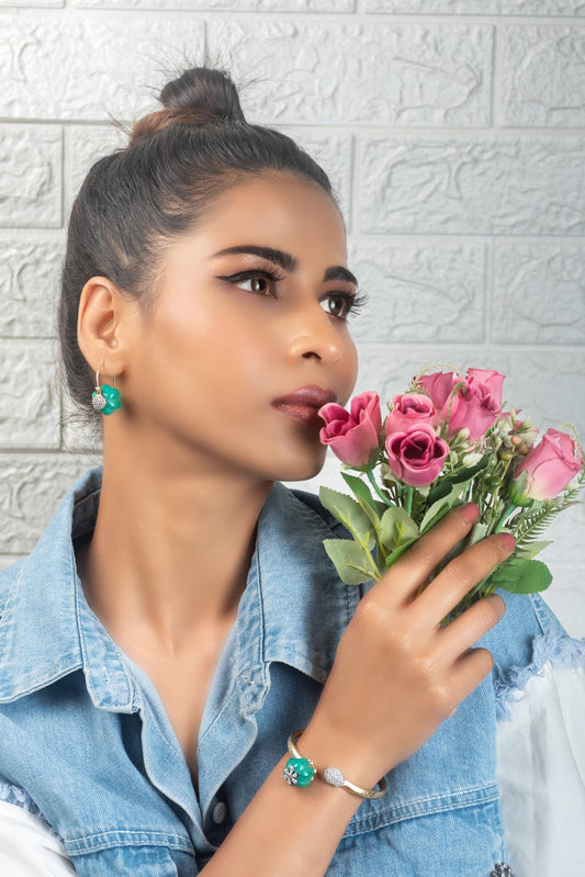 Turquoise pumpkin with zircon dangler earrings