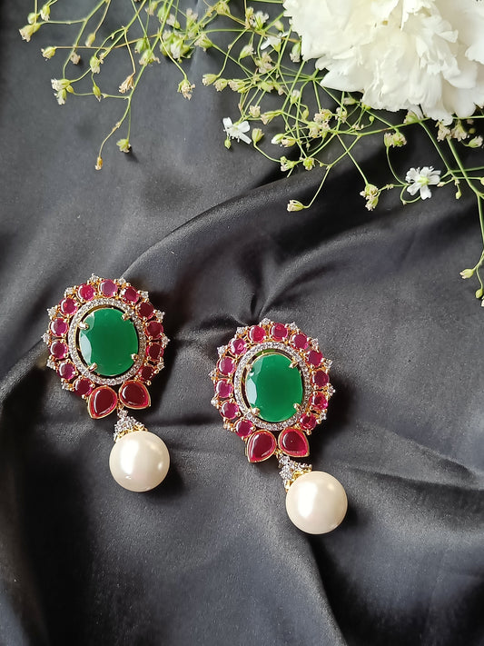 Red and green with pearl drop earrings