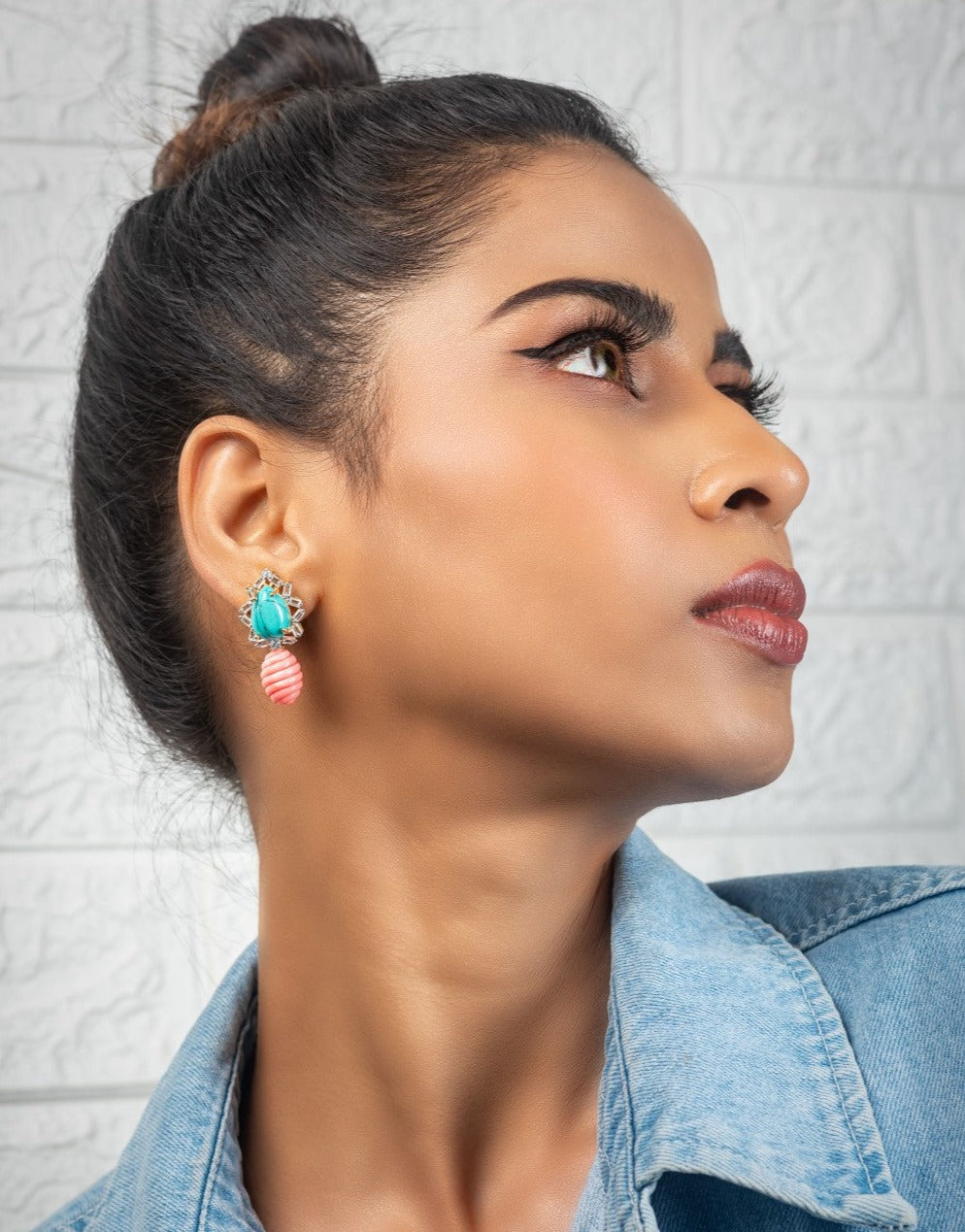 Turquoise with coral tops earrings