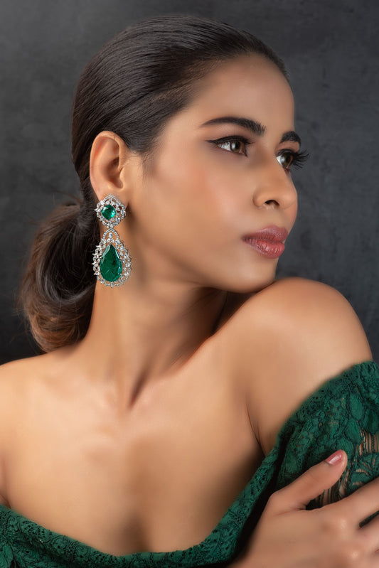 Emerald doublet and zirconia dangler earrings