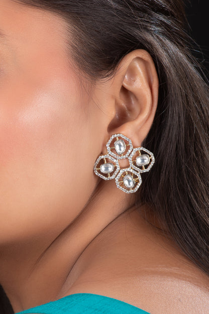 Kundan zirconia stud earrings