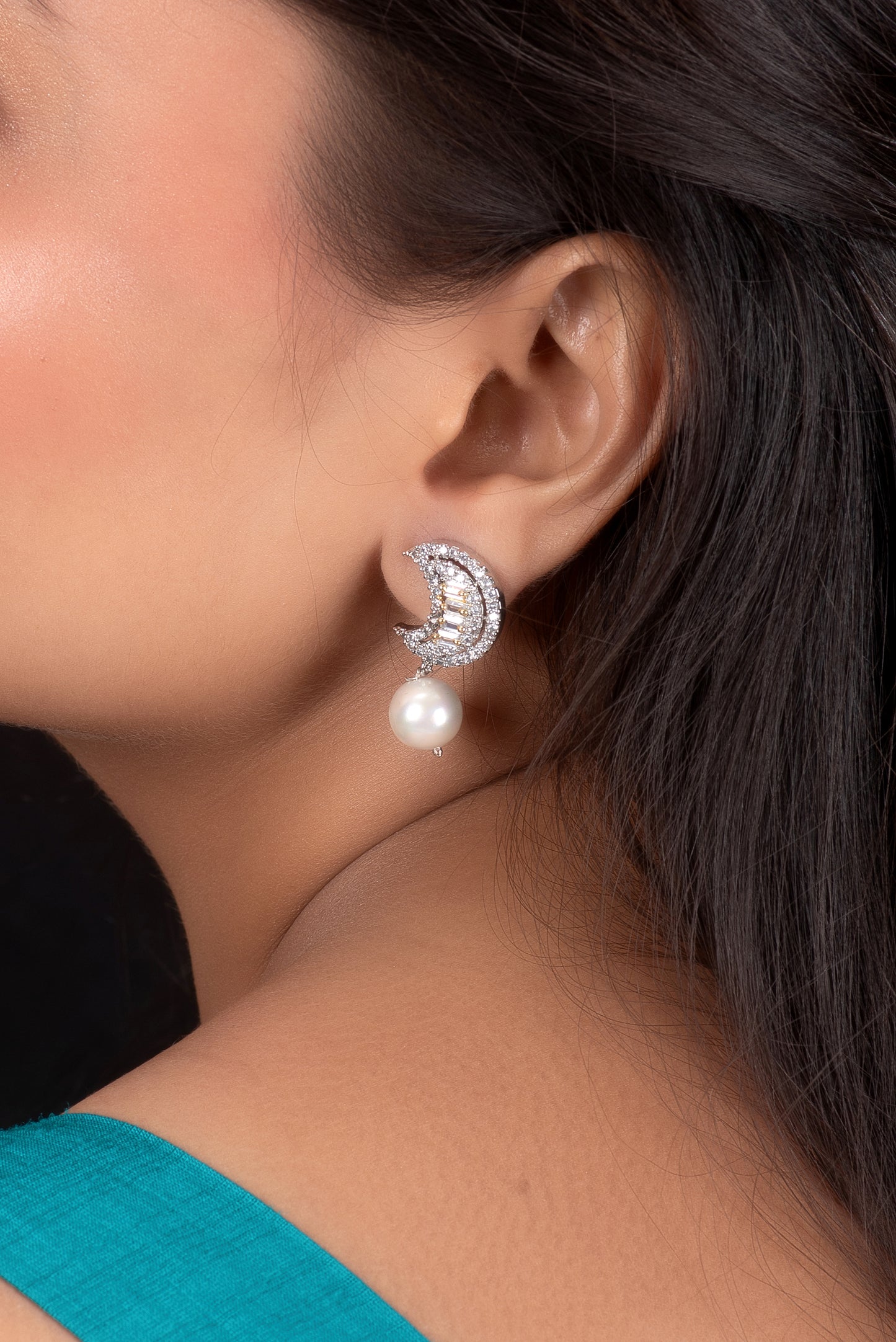 Half moon with pearl drop earrings