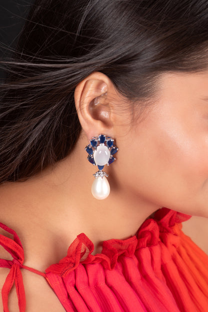 Blue and white chalcedony earrings