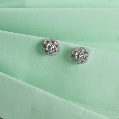 Evergreen round zirconia 92.5 sterling silver stud earring