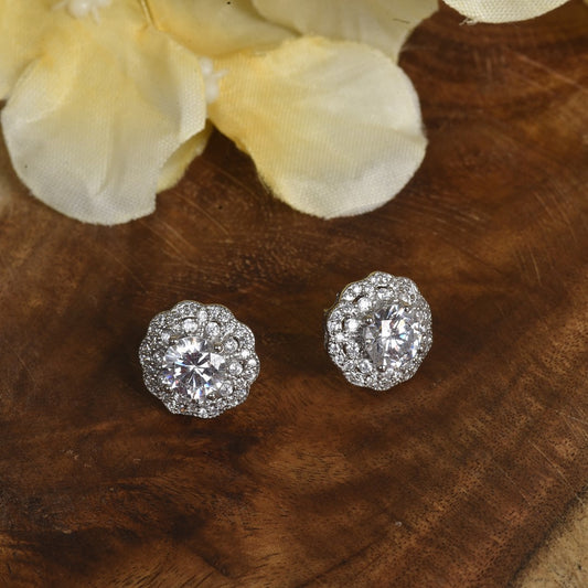 Flower zirconia 92.5 sterling silver stud earring