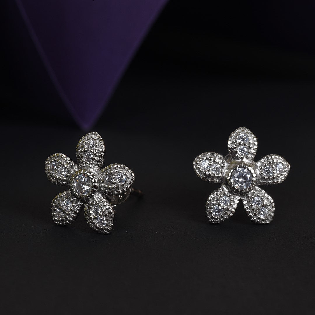 Flower 92.5 sterling silver stud earring