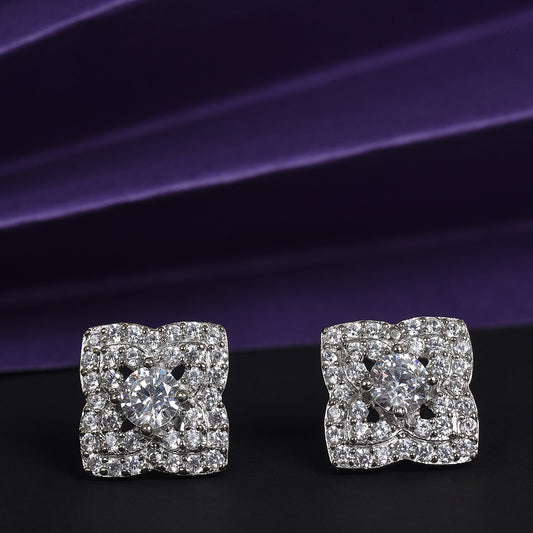 Square zirconia 92.5 sterling silver stud earring